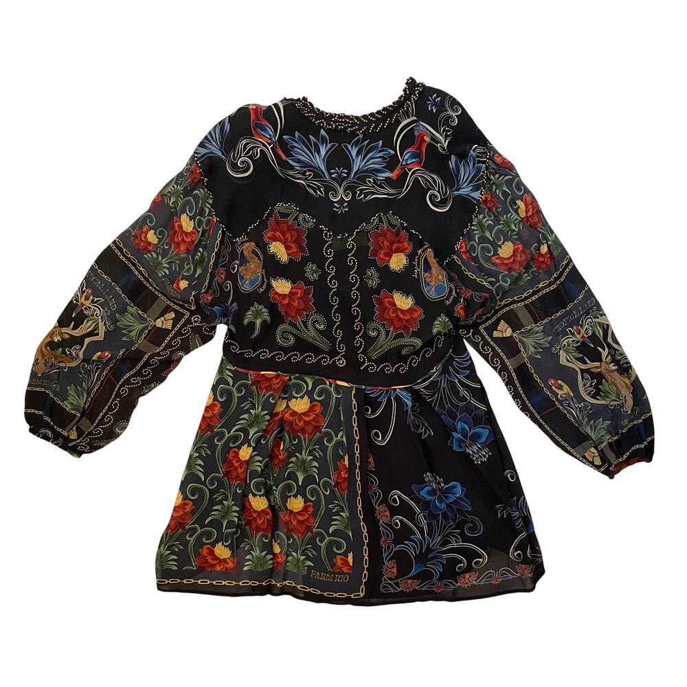 FARM Rio Black Floral Mini Dress with Red & Blue Accents - Picture 5 of 9